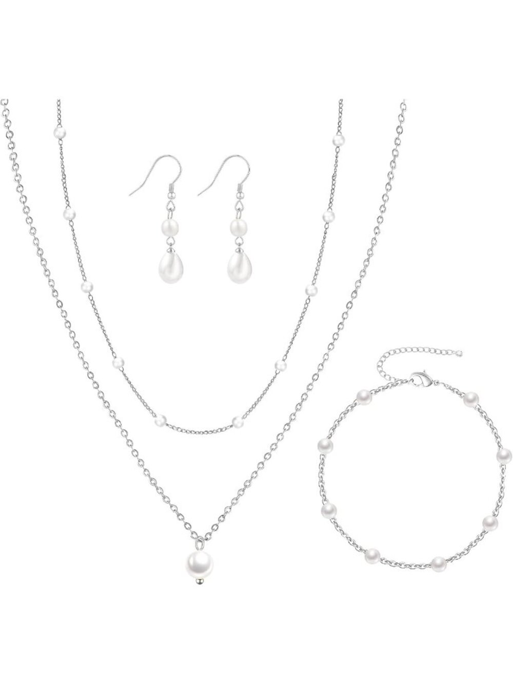 Dainty 14K Gold/Silver Pearl Choker Necklace & Earring Set - Wedding Jewelry